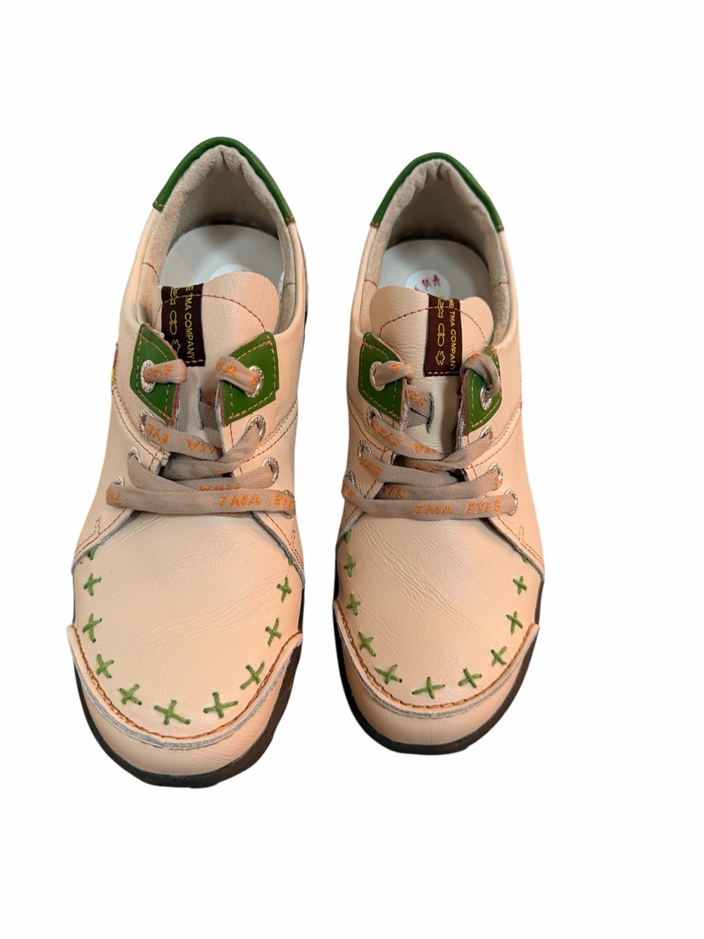 TMA Eyes Womens 10.5 Leather Sneakers Round Toe Lace-Up Hand Stitching Casual
